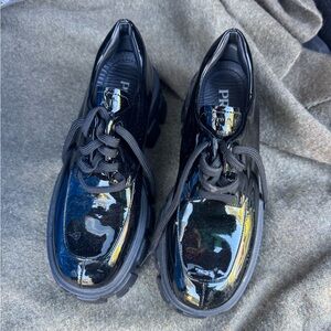 Prada Glossy Black Lace-Up Shoes